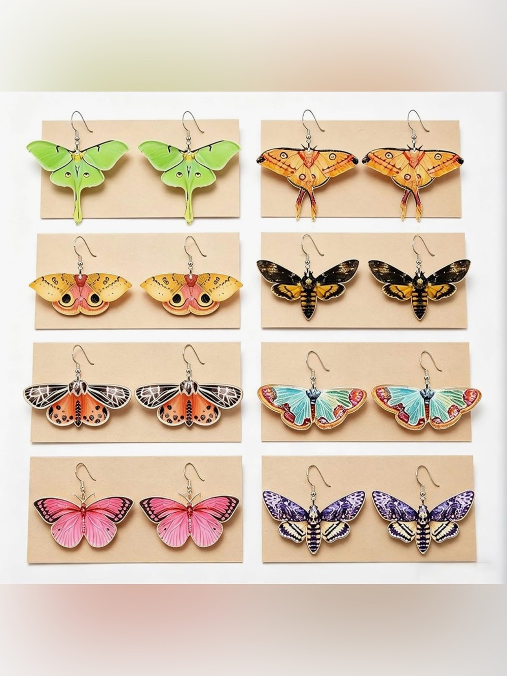 ❤️ 8 Pairs Colorful Butterfly & Moth Drop Earrings Set Multiple Styles